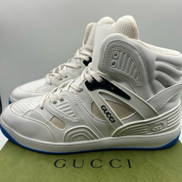 NEW GUCCI MEN CURRENT VEGAN LEATHER HIGH TOP LOGO BASKET SNEAKER SHOES US 10.5 - Picture 4 of 12